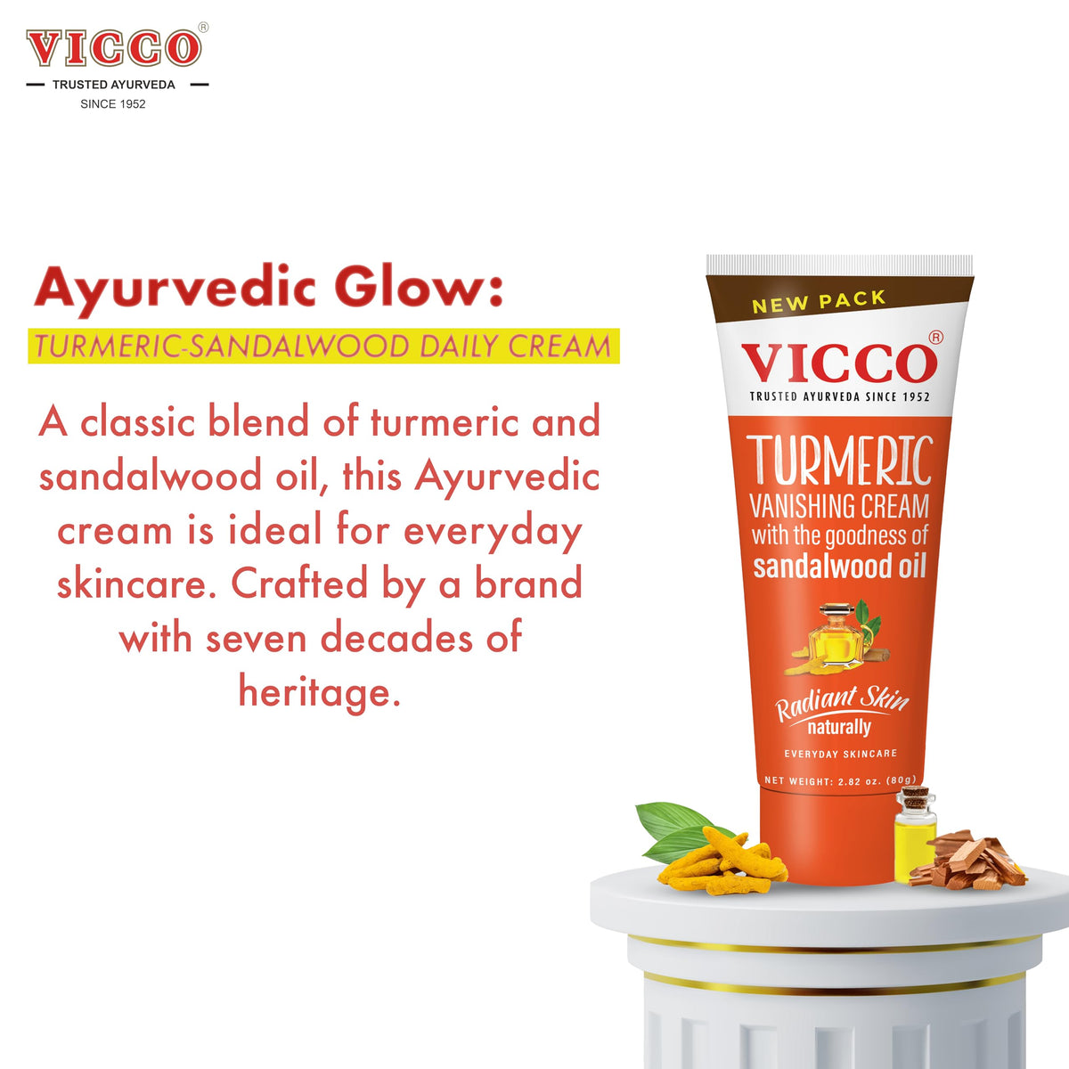 Vicco cream applied on hand, quick-absorbing hydration benefit