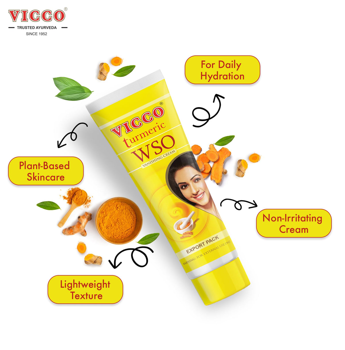 Vicco cream texture close-up showing lightweight finish benefit