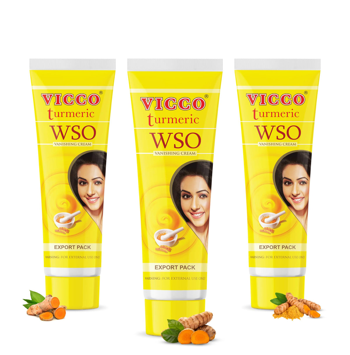 Vicco front packaging with three tubes showing brand and portability benefit