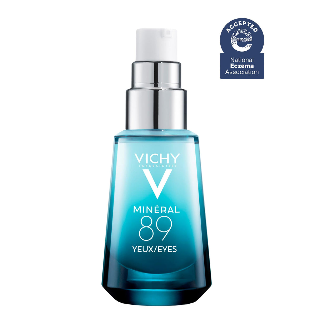 Before and after eye area with VICHY showing brighter, refreshed look