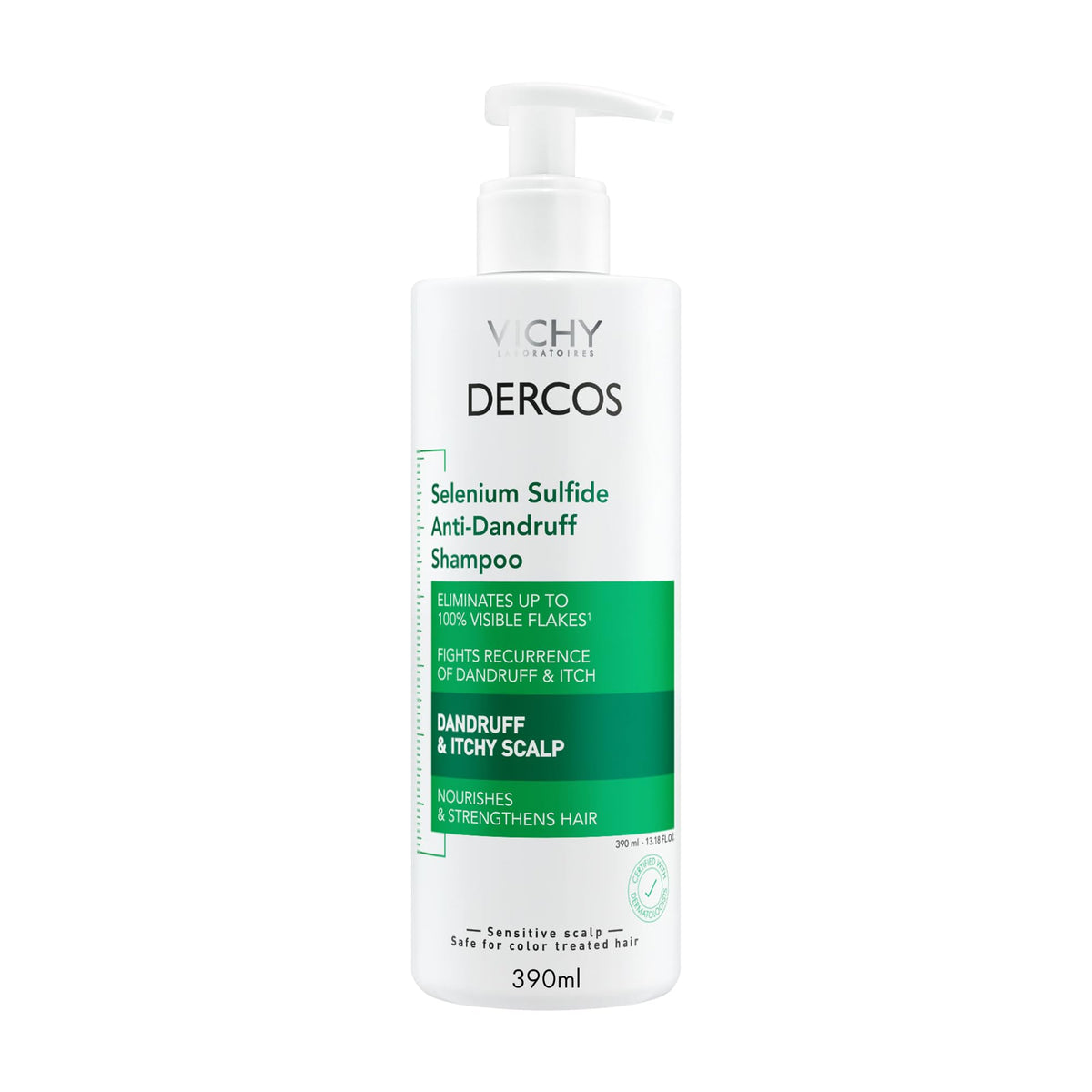 Vichy front packaging showing bottle and product name for trusted dandruff control