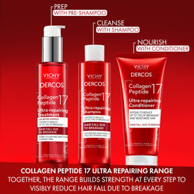 VICHY product in shower being applied to hair to reduce breakage