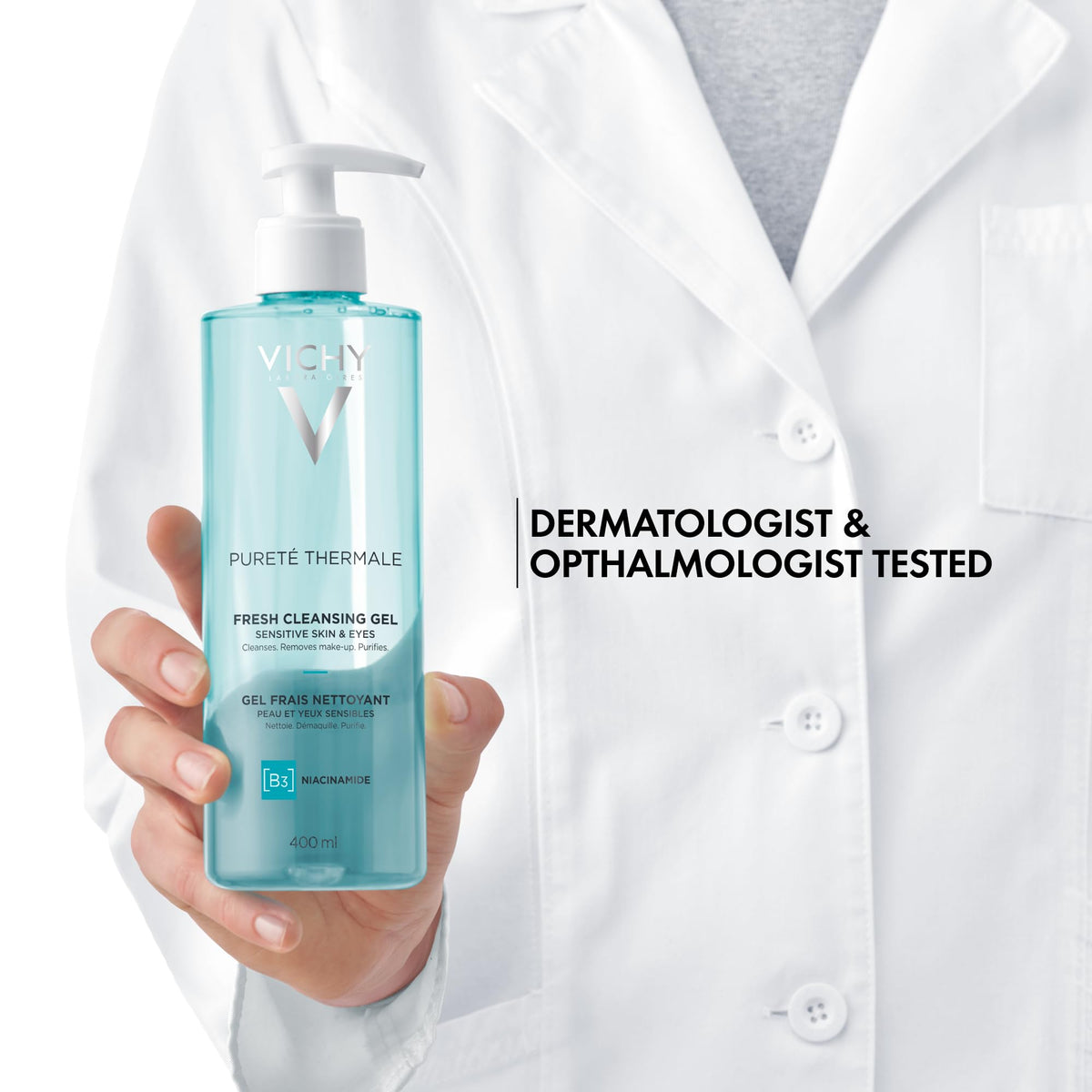 VICHY gel texture close-up highlighting lightweight, hydrating formula