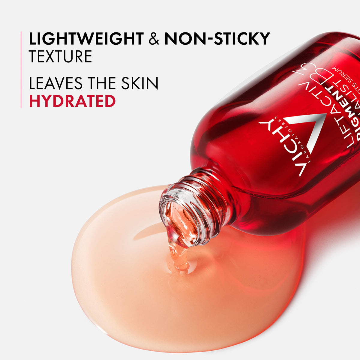 Vichy serum applied on hand, demonstrates smooth application benefit