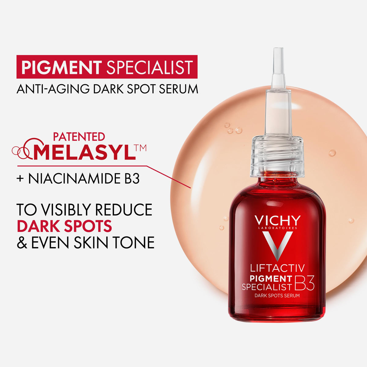Vichy dispensing serum pump, fast-absorbing texture benefit