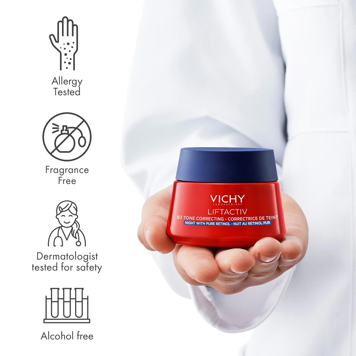 VICHY ingredient diagram showing niacinamide and retinol benefits