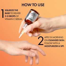 VICHY small serum drops on fingers showing recommended 3–5 drop dosing