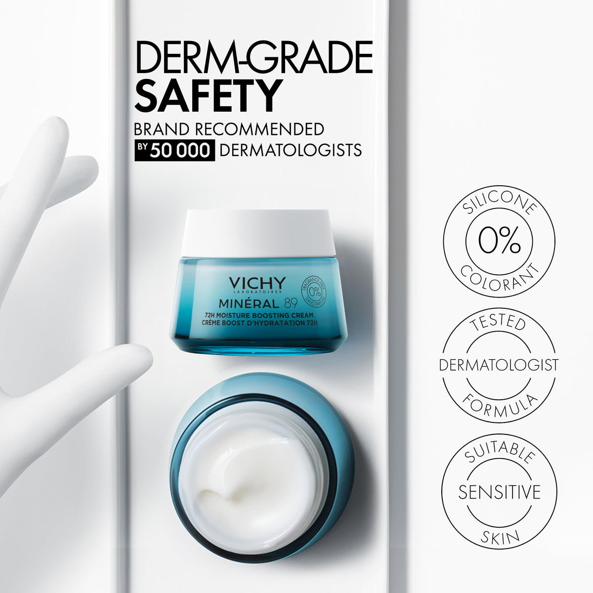 VICHY open jar with visible cream for easy dispensing benefit
