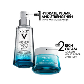 VICHY jar on bathroom shelf lifestyle shot promoting routine hydration ritual