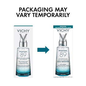 VICHY bottle next to ruler showing 2.53 fl oz size for travel and routine