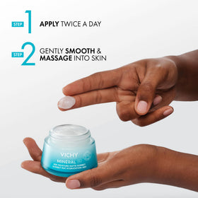 VICHY Minéral 89 sorbet being smoothed onto face during morning routine for mattifying effect