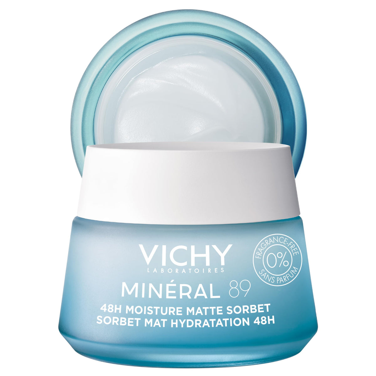 VICHY Minéral 89 sorbet front packaging showing jar and label for quick recognition