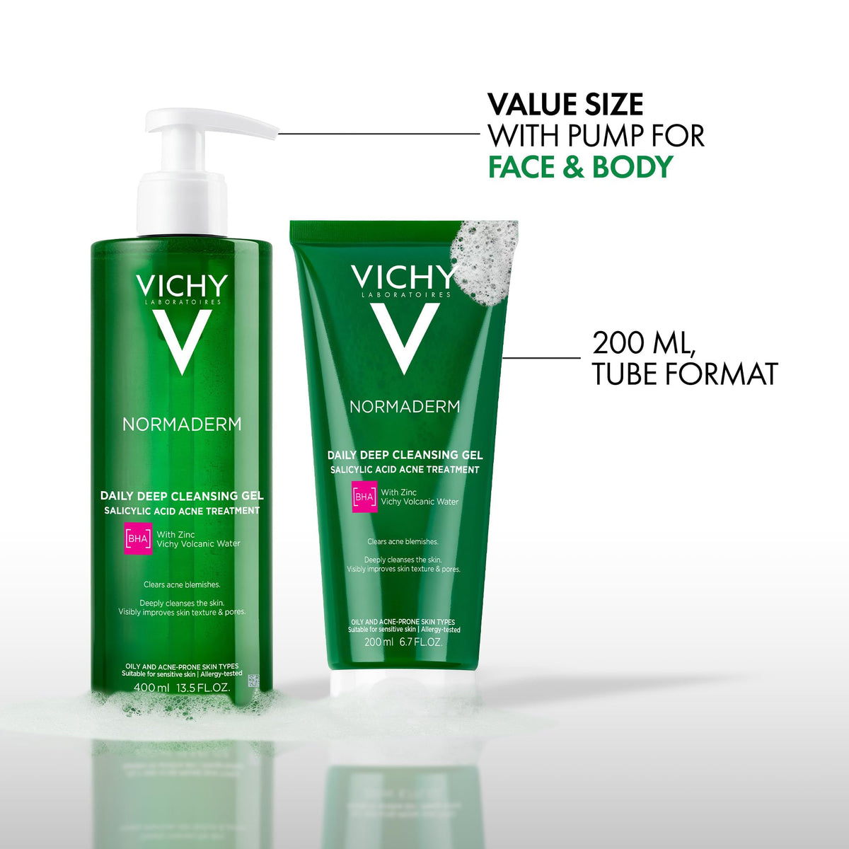 VICHY Normaderm on bathroom shelf in lifestyle scene promoting daily use