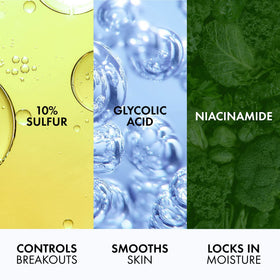 Vichy ingredient visualization featuring sulfur and niacinamide highlighting targeted action