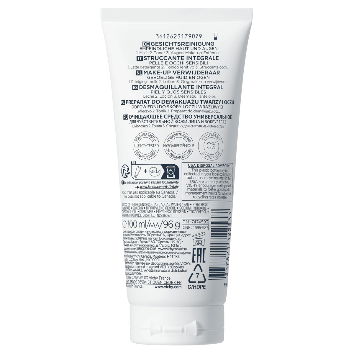 VICHY bottle size beside hand for scale to show 6.7 fl oz convenience