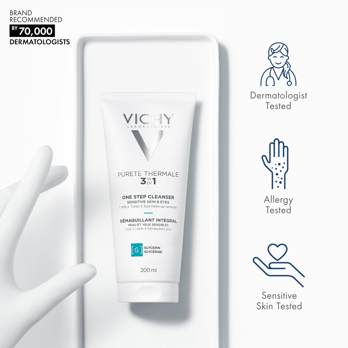 VICHY milky texture closeup demonstrating gentle, non oily finish and purity