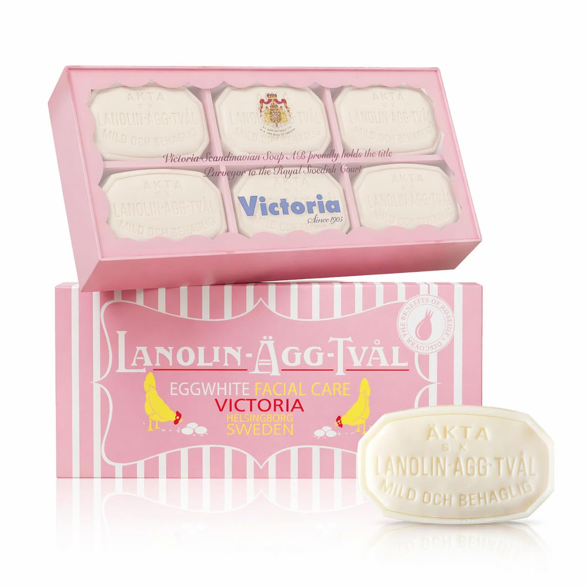 VICTORIA front packaging showing six-bar gift set and elegant box, ideal for gifting