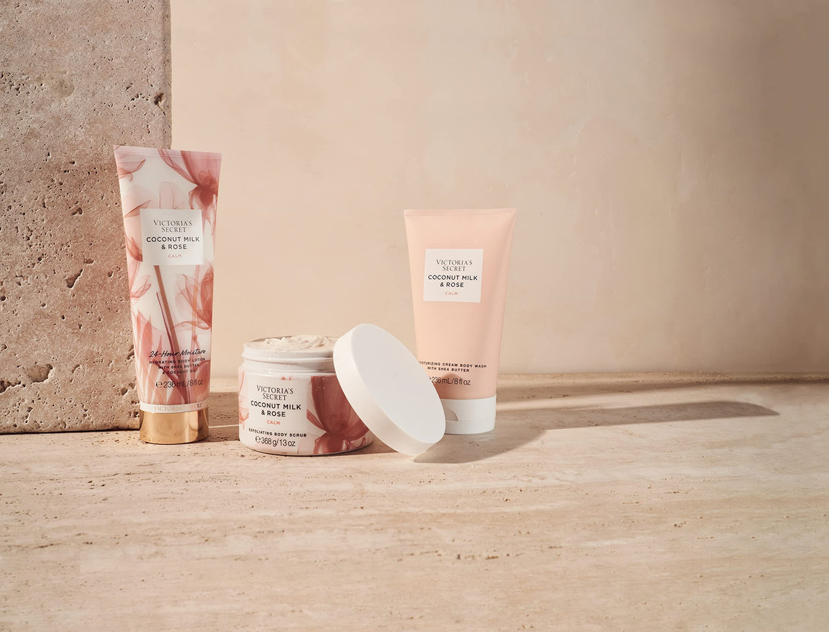 Victoria's Secret lotion next to fragrance mist to show layering benefit