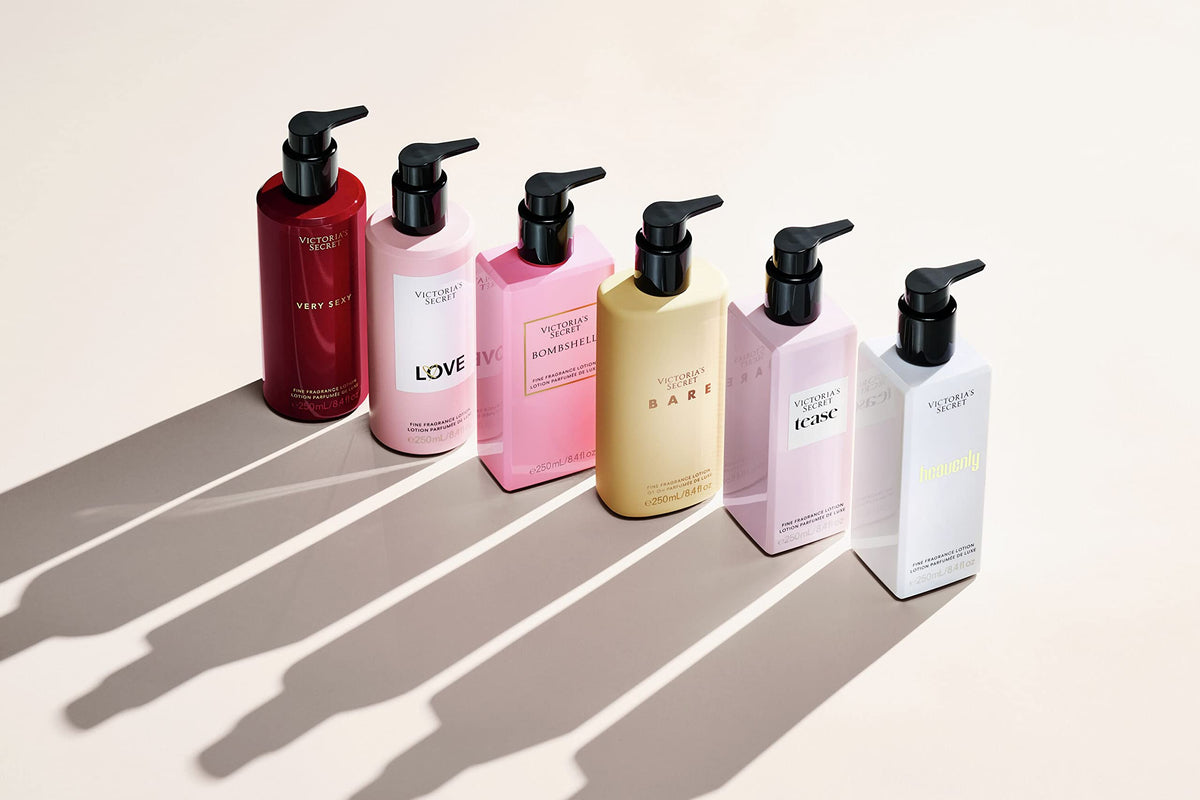 Victoria's Secret lotion on bathroom counter in lifestyle scene suggesting daily use