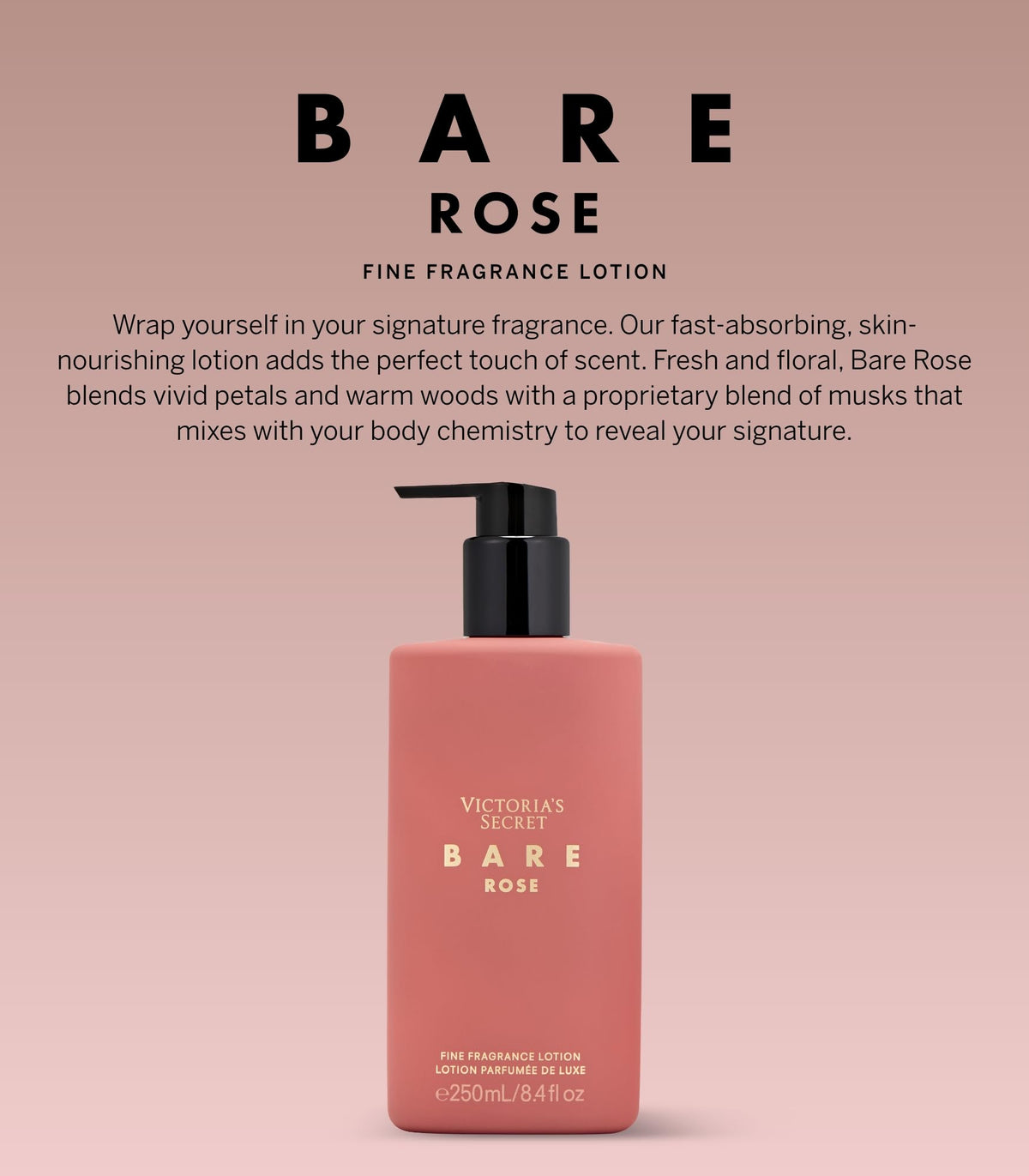 Victoria's Secret label detail highlighting Bare Rose fragrance notes