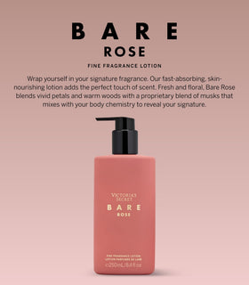 Victoria's Secret label detail highlighting Bare Rose fragrance notes