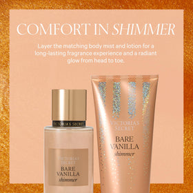 Victoria's Secret lotion paired with matching shimmer mist, extends fragrance longevity