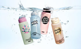 Victoria's Secret Pink bottle styled in bathroom setting demonstrating everyday use