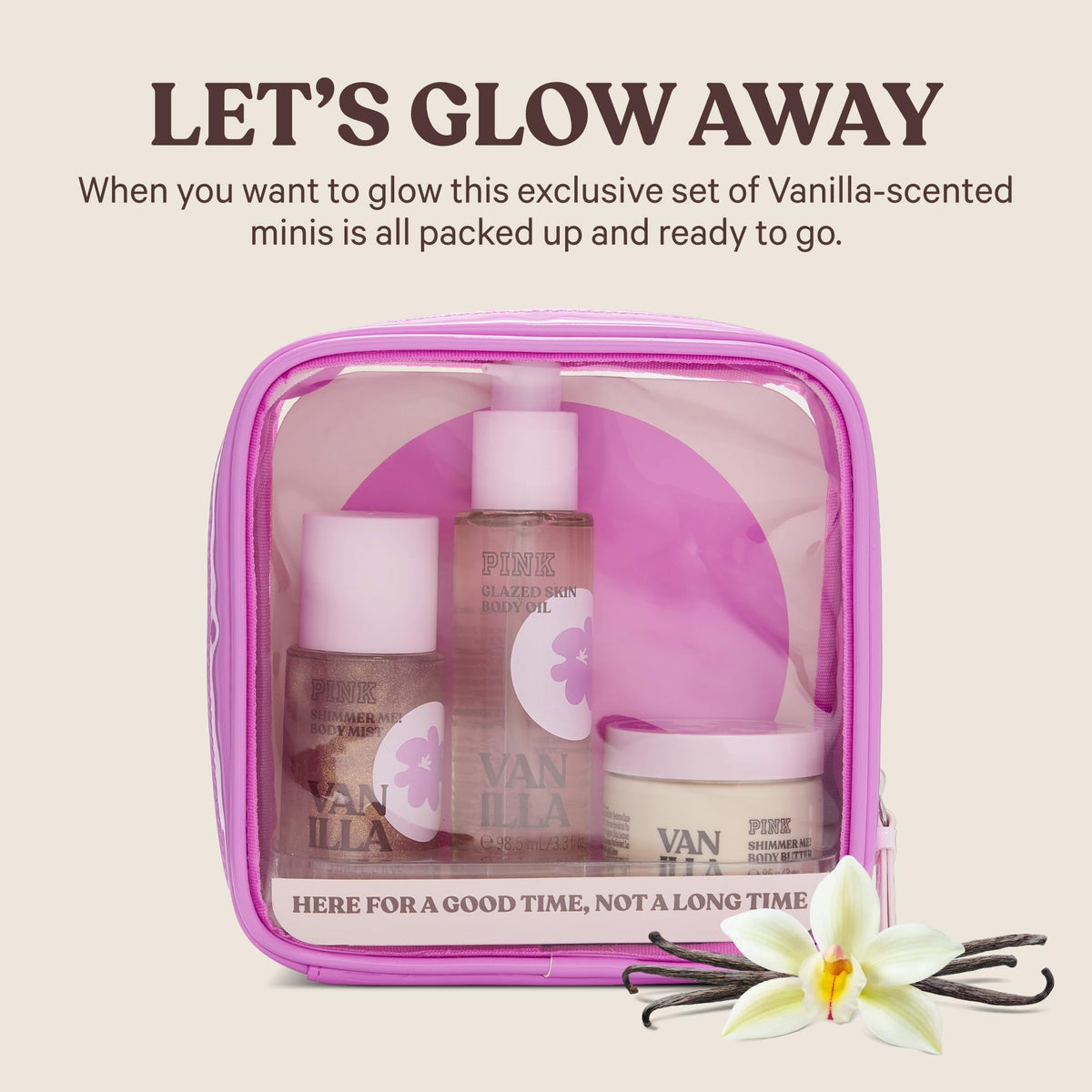 Victoria's Secret PINK body oil pouring to show silky texture and softening benefit