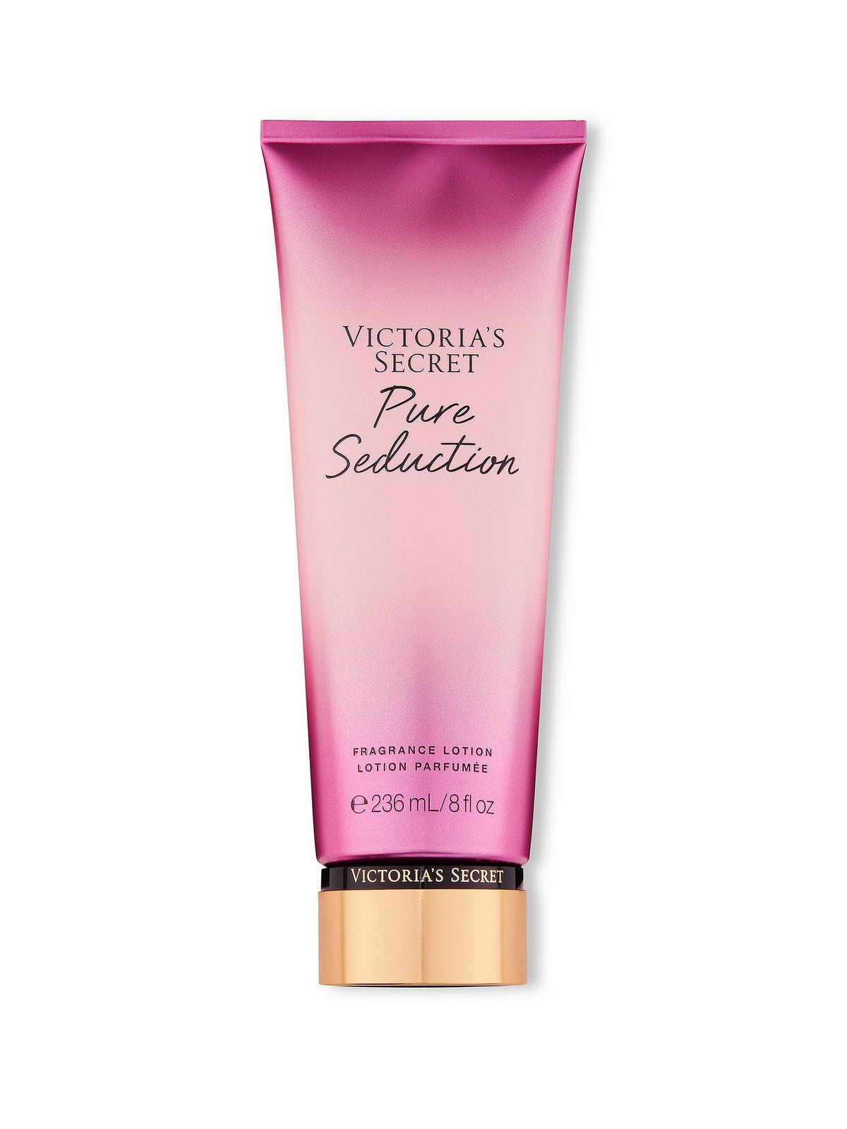 Victoria's Secret front bottle showing 8 oz size and vibrant packaging benefit: easy identification