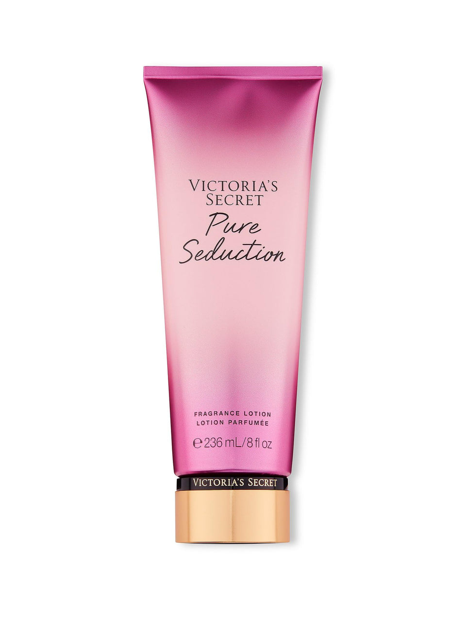 Victoria's Secret front bottle showing 8 oz size and vibrant packaging benefit: easy identification