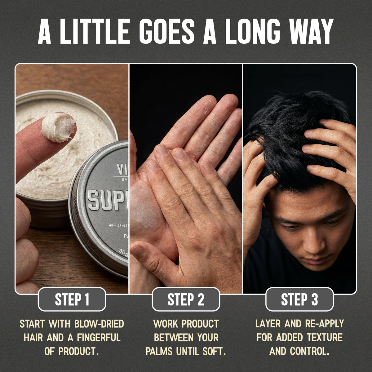 Victory Barber & Brand application on hands demonstrating easy warming and spreadability benefit