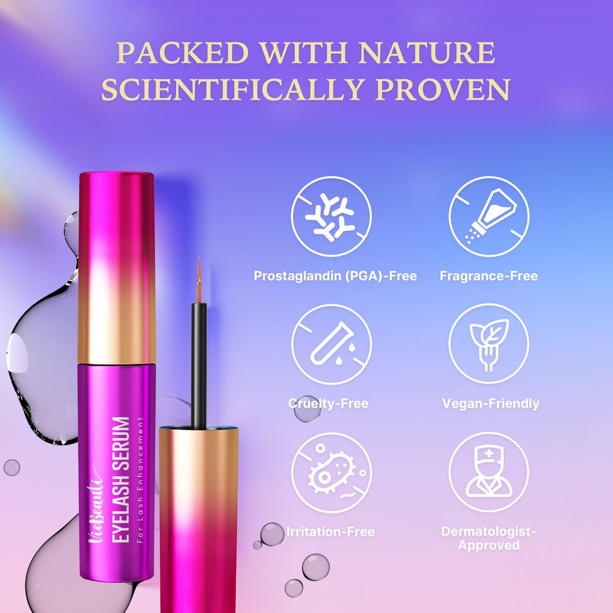 VieBeauti serum applied along upper lashline demonstrating easy nightly use