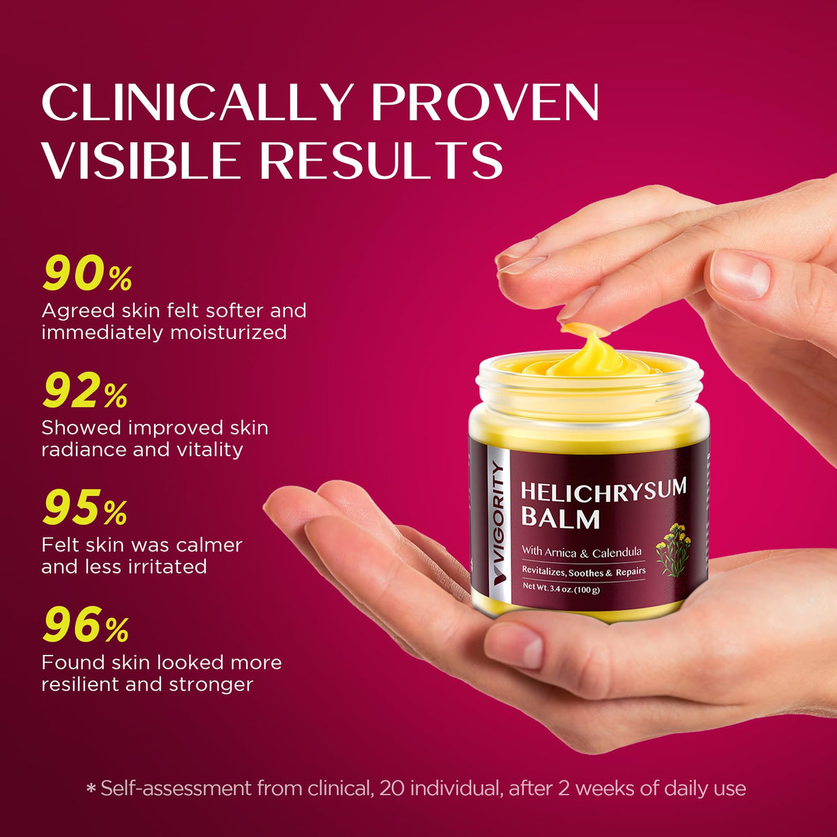Vigority balm applied to cheek and neck showing gentle facial nourishment