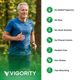 Vigority cream spread on skin close-up illustrating lightweight, non-greasy absorption benefit