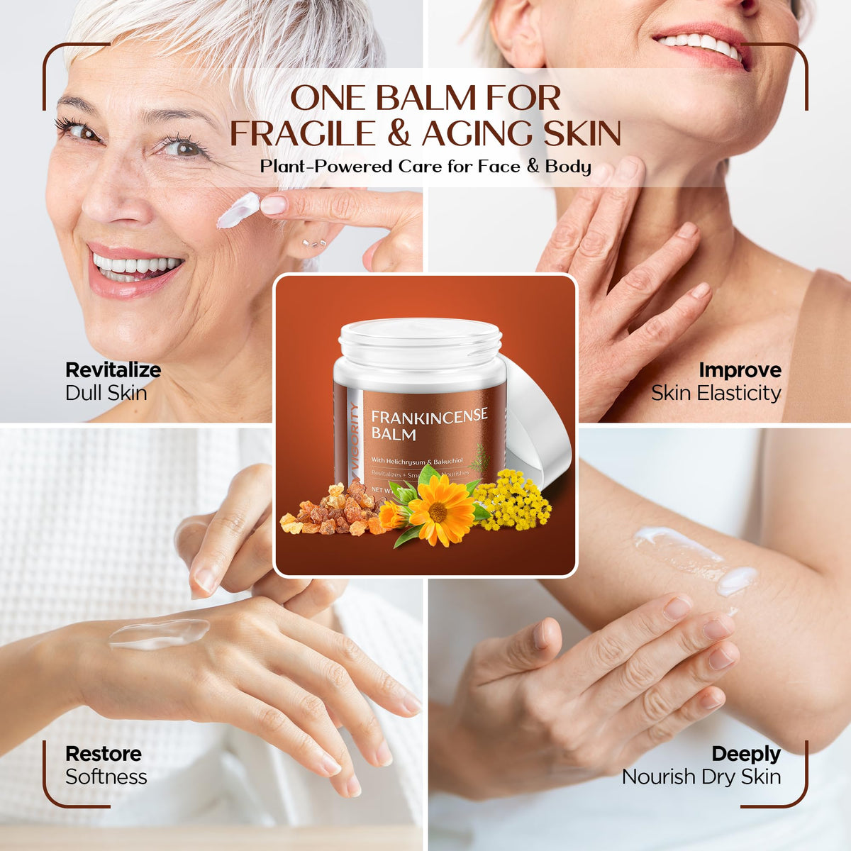 Vigority frankincense balm applied on hand demonstrating comforting hydration benefit