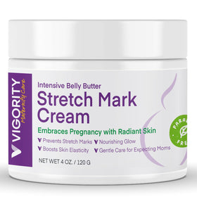 Vigority front packaging of 4 oz belly butter showing clean label and promise