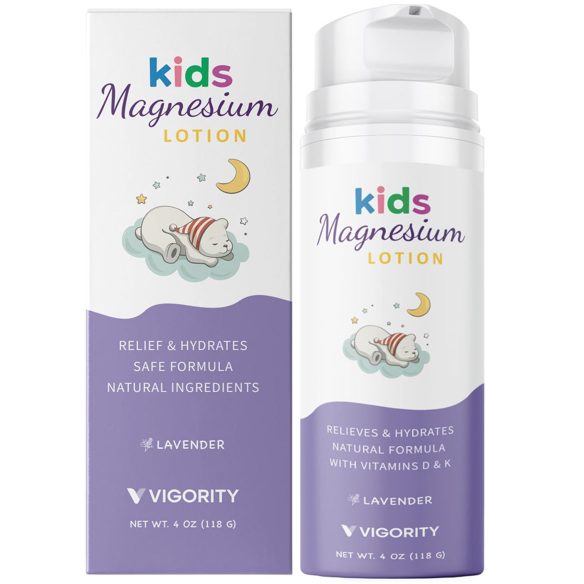 Vigority front packaging showing magnesium lotion and calming benefits