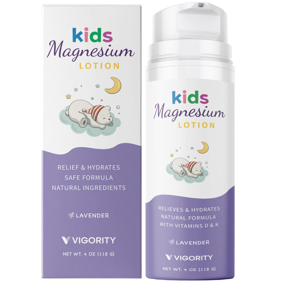 Vigority front packaging showing magnesium lotion and calming benefits