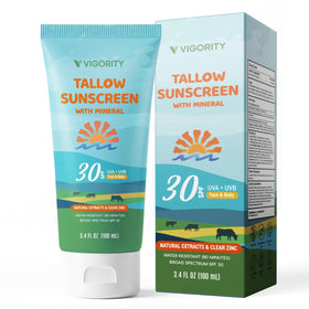 Vigority front tube showing SPF 30 label and travel-ready size benefit