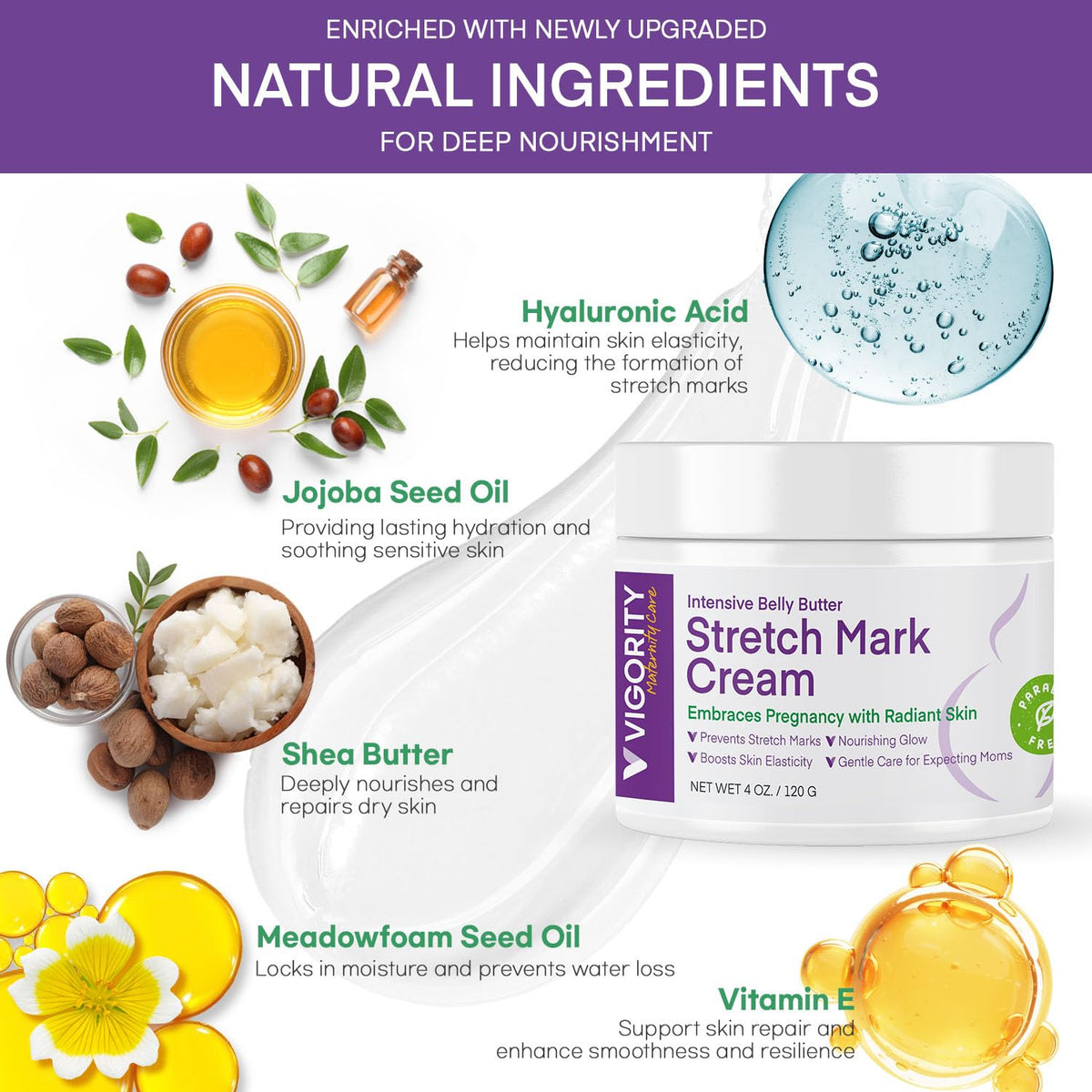 Vigority applied to pregnant belly during massage improving skin comfort