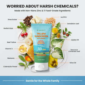 Vigority ingredient label detail showing beef tallow and zinc oxide clarity benefit