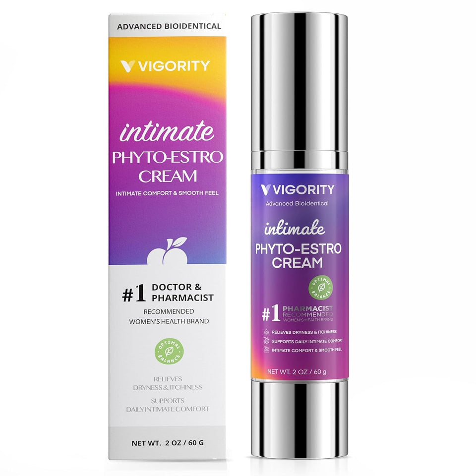 Vigority front packaging showing product and benefits for daily intimate hydration