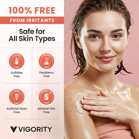 Vigority label highlighting 10% AHA ingredients for renewed skin surface