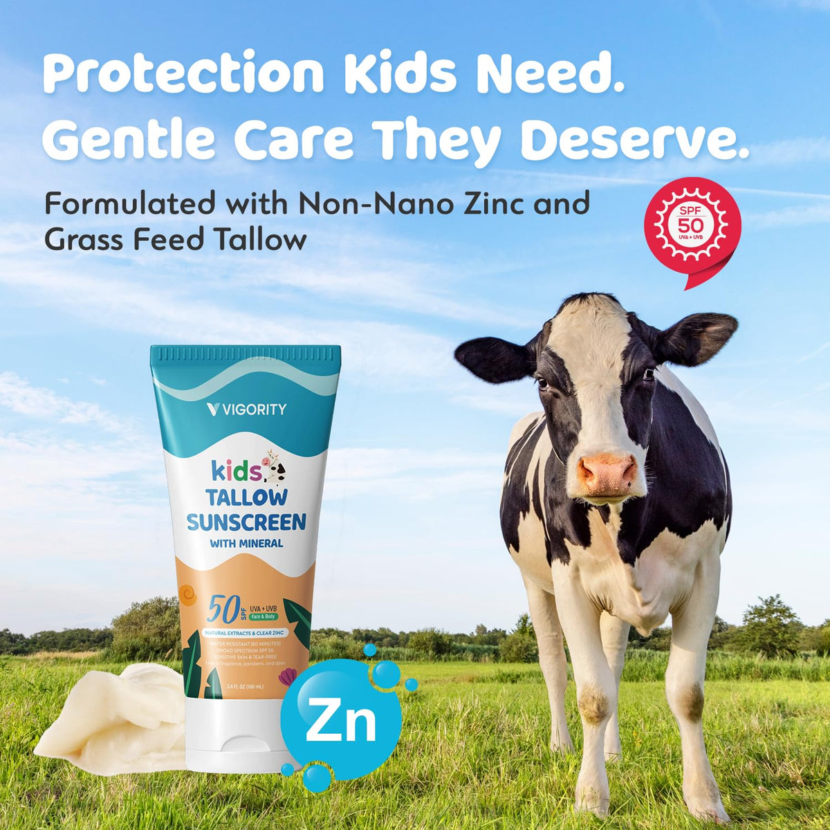 Vigority product label close-up highlighting zinc oxide and natural ingredients