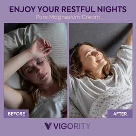 Vigority in a bedtime setting with towel and socks suggesting relaxation routine
