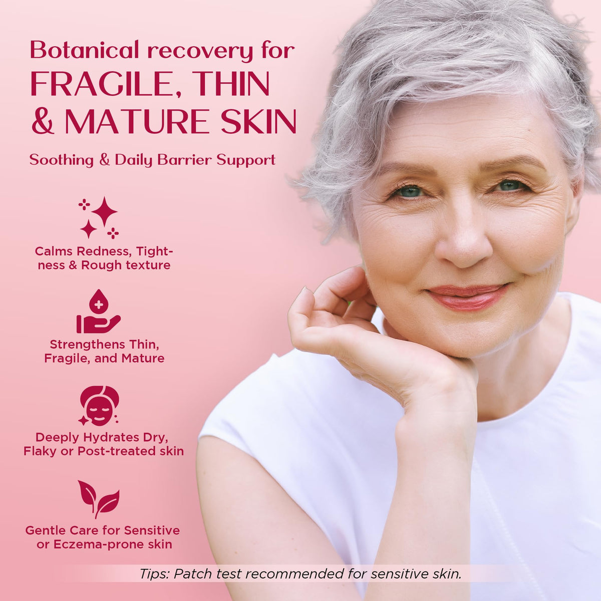 Vigority cream on fingertip being applied for targeted soothing and hydration