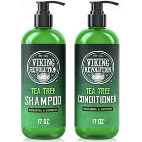 Viking Revolution front packaging showing tea tree set and clear labeling for scalp care