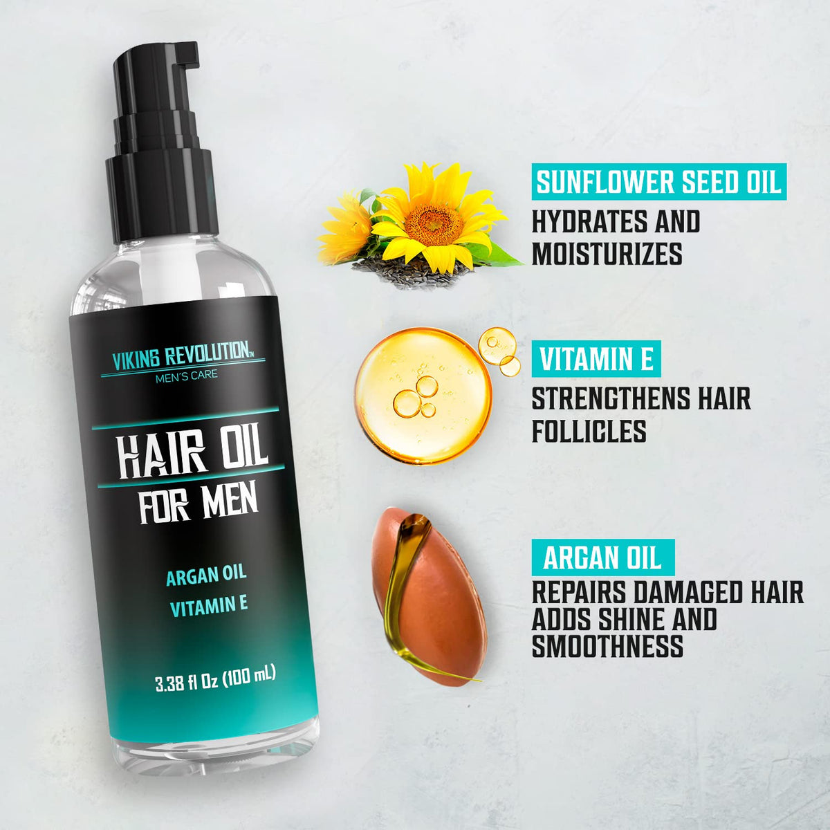 Viking Revolution hair oil dropper applying conditioning shine
