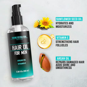 Viking Revolution hair oil dropper applying conditioning shine