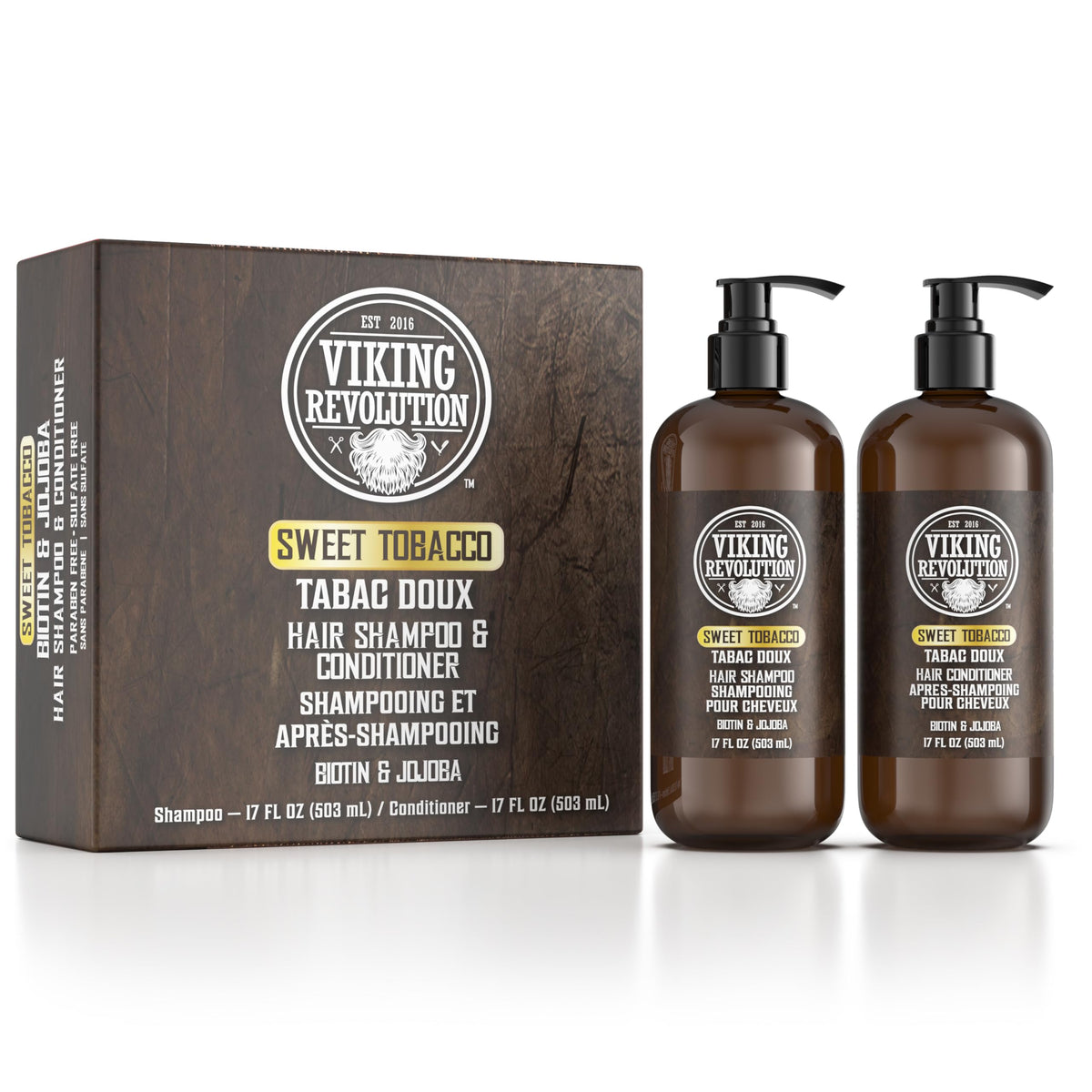 Viking Revolution ingredient label highlighting jojoba and biotin benefit